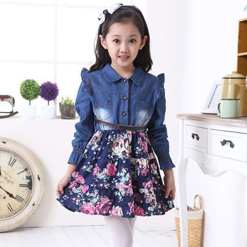 Детска рокля принцеса в корейски стил с флорален мотив, памук 90%, UV защита, за деца 3–8 г., пролет