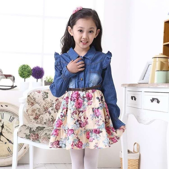 Детска рокля принцеса в корейски стил с флорален мотив, памук 90%, UV защита, за деца 3–8 г., пролет