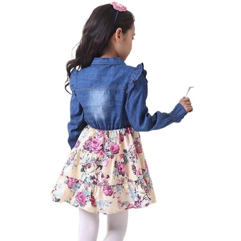 Детска рокля принцеса в корейски стил с флорален мотив, памук 90%, UV защита, за деца 3–8 г., пролет