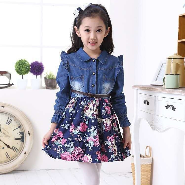 Детска рокля принцеса в корейски стил с флорален мотив, памук 90%, UV защита, за деца 3–8 г., пролет