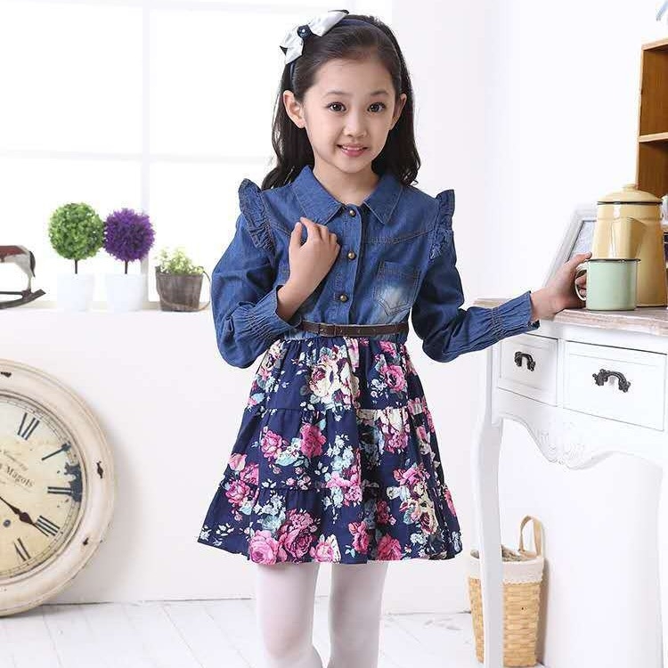 Детска рокля принцеса в корейски стил с флорален мотив, памук 90%, UV защита, за деца 3–8 г., пролет