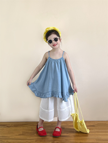 Пола с презрамки в корейски стил за момичета, 92% памук, рюш, мека обработка, лято 2025