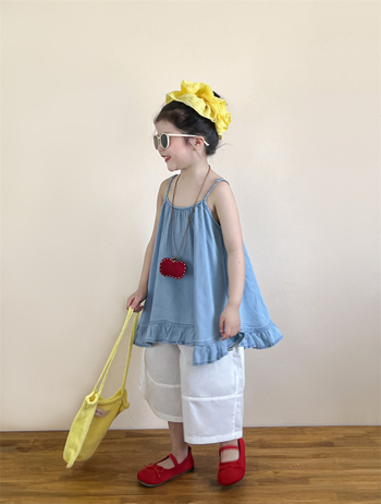 Пола с презрамки в корейски стил за момичета, 92% памук, рюш, мека обработка, лято 2025