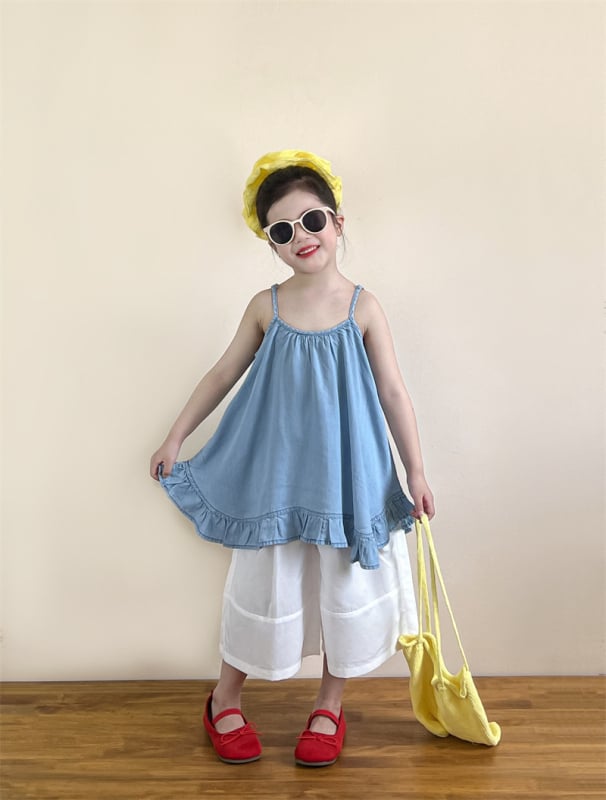 Пола с презрамки в корейски стил за момичета, 92% памук, рюш, мека обработка, лято 2025