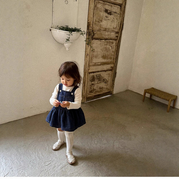 Пола с презрамки в корейски стил за момичета, памук, едноцветна, за деца на възраст 1–3 години, пролетно-есен 2025