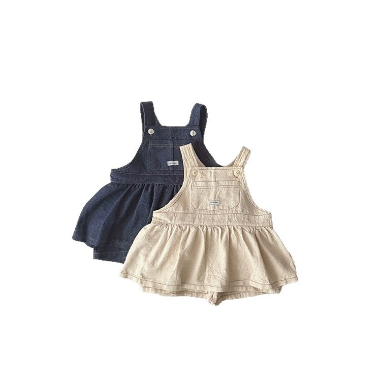 Пола с презрамки в корейски стил за момичета, памук, едноцветна, за деца на възраст 1–3 години, пролетно-есен 2025