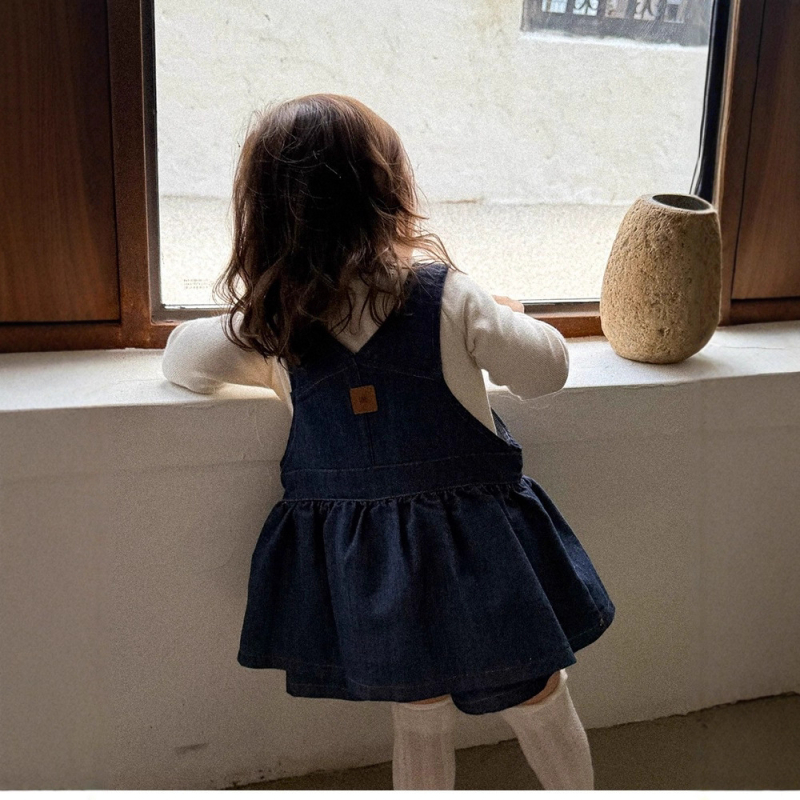 Пола с презрамки в корейски стил за момичета, памук, едноцветна, за деца на възраст 1–3 години, пролетно-есен 2025