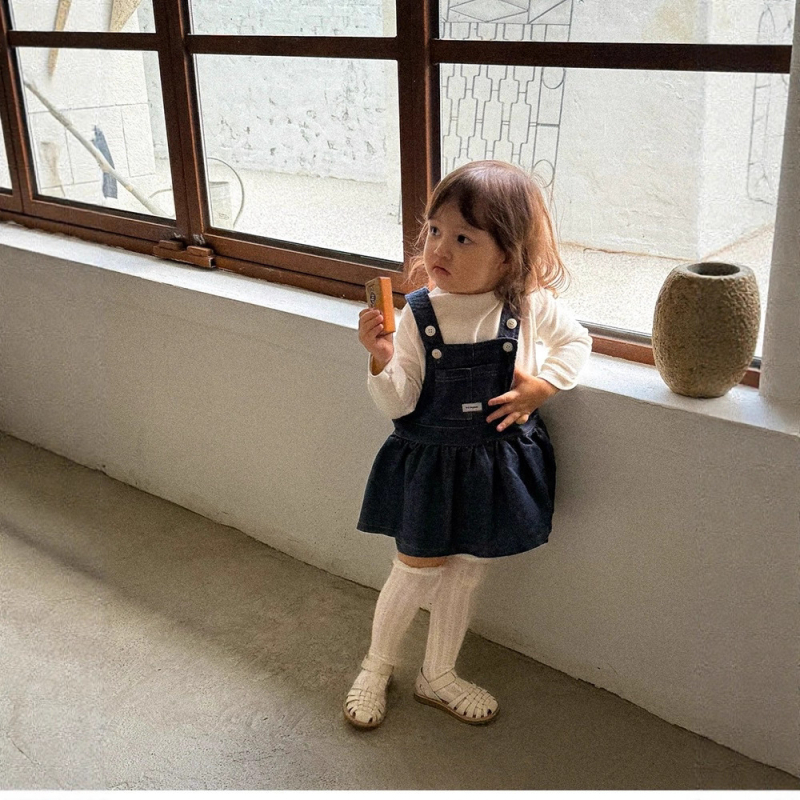 Пола с презрамки в корейски стил за момичета, памук, едноцветна, за деца на възраст 1–3 години, пролетно-есен 2025