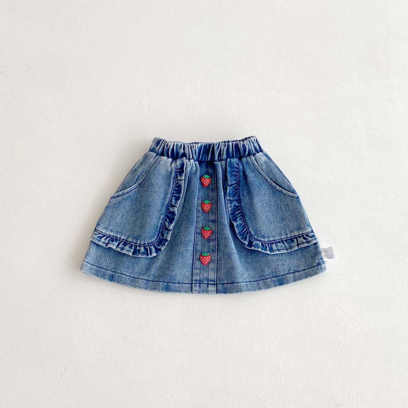 Dječji dvodjelni set u korejskom stilu: bez rukava polo top i denim suknja, ljeto, 100% pamuk, jednobojni uzorak