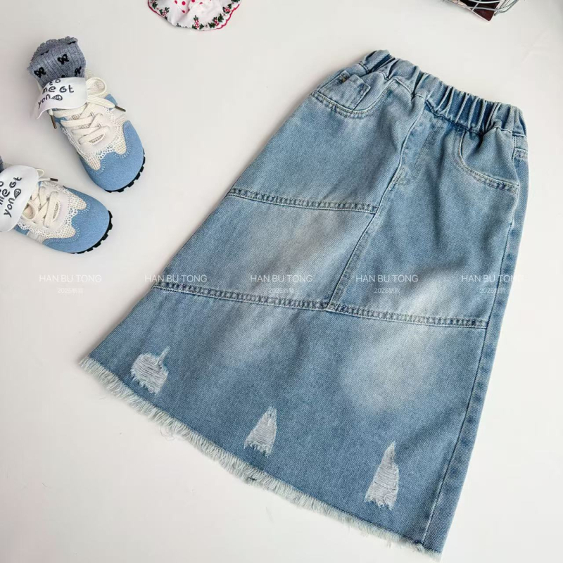 Dječji dvodijelni komplet za djevojčice: denim suknja i top, kratkih rukava, korejski stil, ljeto 2025