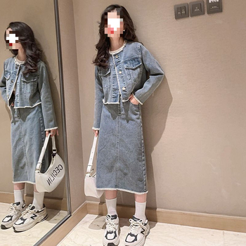 Двухчастов пролетен комплект за момичета, корейски стил, фланелен плат, пола тип торта, едноцветен, пролет 2025