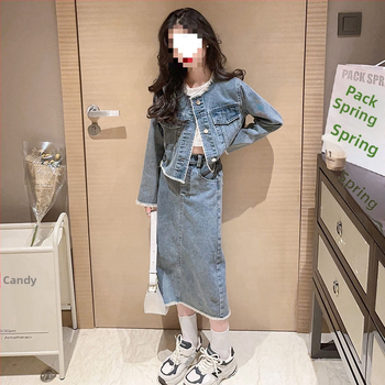 Kaks osaline kevadese komplekt tüdrukutele, Korea-stiilis flanelkangas, kleit torti stiiliga, ühetone, 2025 kevad