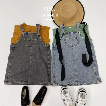 Детска дънкова рокля с презрамки в корейски стил, деним и 100% памук, за деца 3–8 г., лято 2025