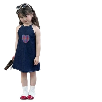 Детска рокля с презрамки в стил А-линия, корейски дизайн, полиестерна материя с подплата, меко завършване, за деца 3-8 г, лято 2025