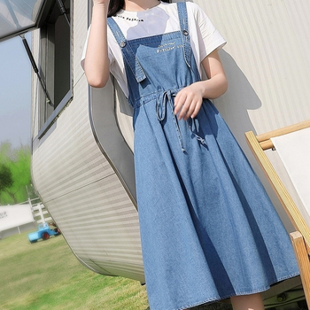 Két darabos gyerekeknek készült denim vállfős szett lányoknak – pamut-denim keverék, 8+ éveseknek, nyár, rövid ujjú