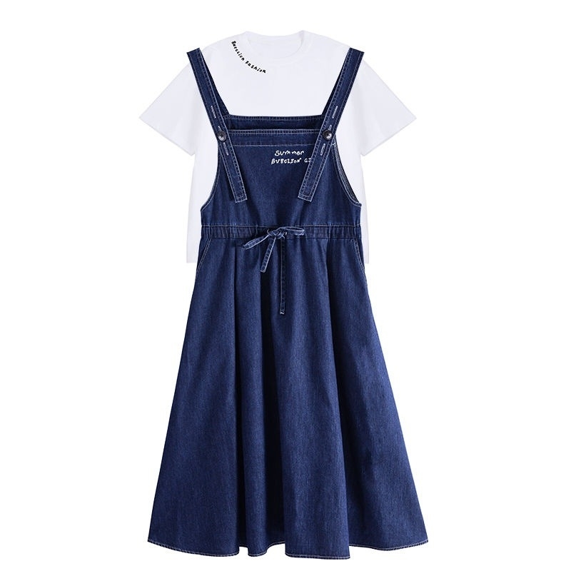 Két darabos gyerekeknek készült denim vállfős szett lányoknak – pamut-denim keverék, 8+ éveseknek, nyár, rövid ujjú