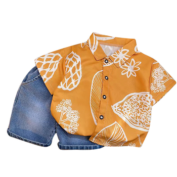 Dječji dvodijelni set: majica s kratkim rukavima s natpisom i hlače od pamuk-denima, 95% pamuk, unisex, ljeto 2024