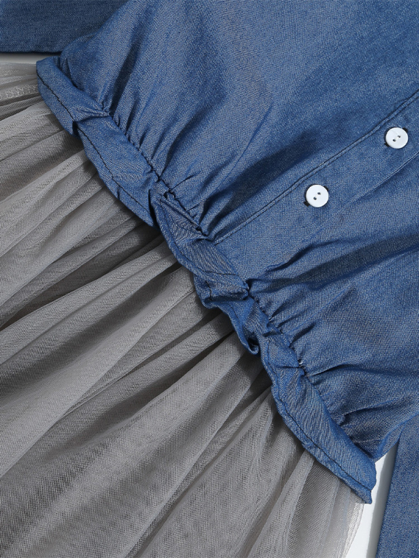 Детска рокля принцеса, деним изглед, 100% памук, дълги ръкави, за деца на възраст 3–8 години