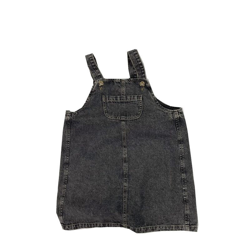 Dievčenské denimové šaty s ramienkami, korejský štýl, leto 2025, 100% bavlna, denim enzymové pranie