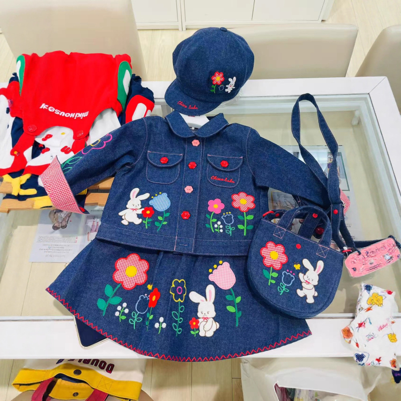 Dječji dvodjelni pamukasti set s motivom medvjedića i zeca, unisex, japanski stil, dugi rukavi