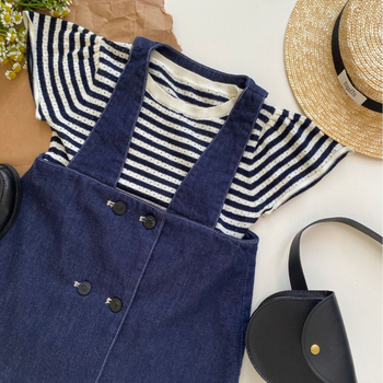 Детска памучна пола с презрамки, солиден модел, 100% памук, мека тъкан, А-линия