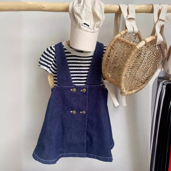 Детска памучна пола с презрамки, солиден модел, 100% памук, мека тъкан, А-линия