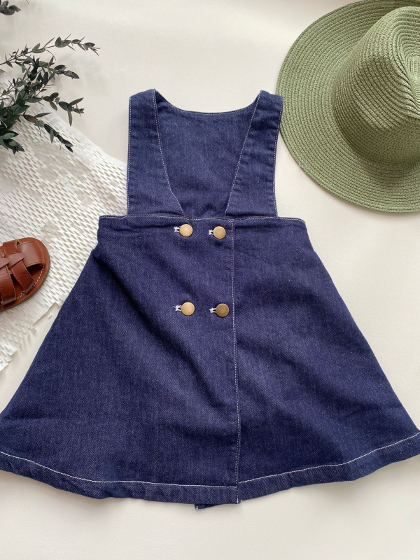 Детска памучна пола с презрамки, солиден модел, 100% памук, мека тъкан, А-линия