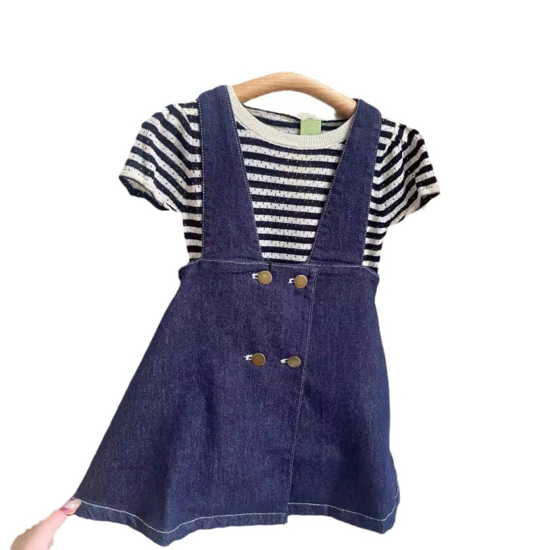 Детска памучна пола с презрамки, солиден модел, 100% памук, мека тъкан, А-линия