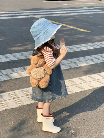 Детска дънкова пола със презрамки в корейски стил, A-образна, за деца 3-8 години, 100% памук