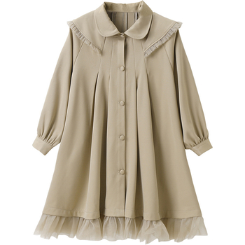 Детска рокля за момичета в корейски стил, дълги ръкави, А-линия, едноцветна, полиестер 90%