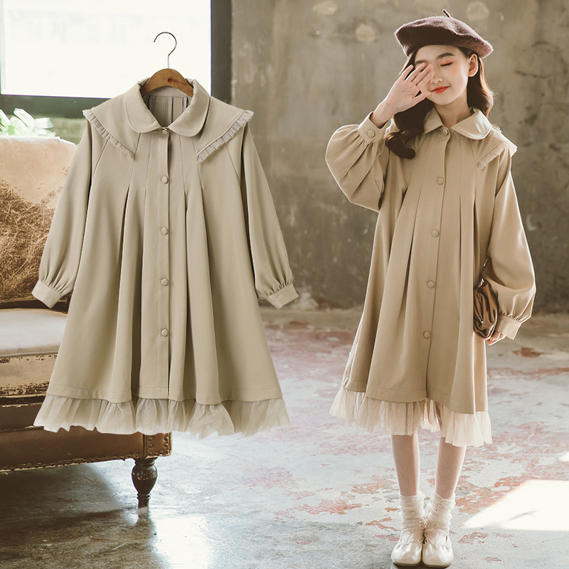 Детска рокля за момичета в корейски стил, дълги ръкави, А-линия, едноцветна, полиестер 90%