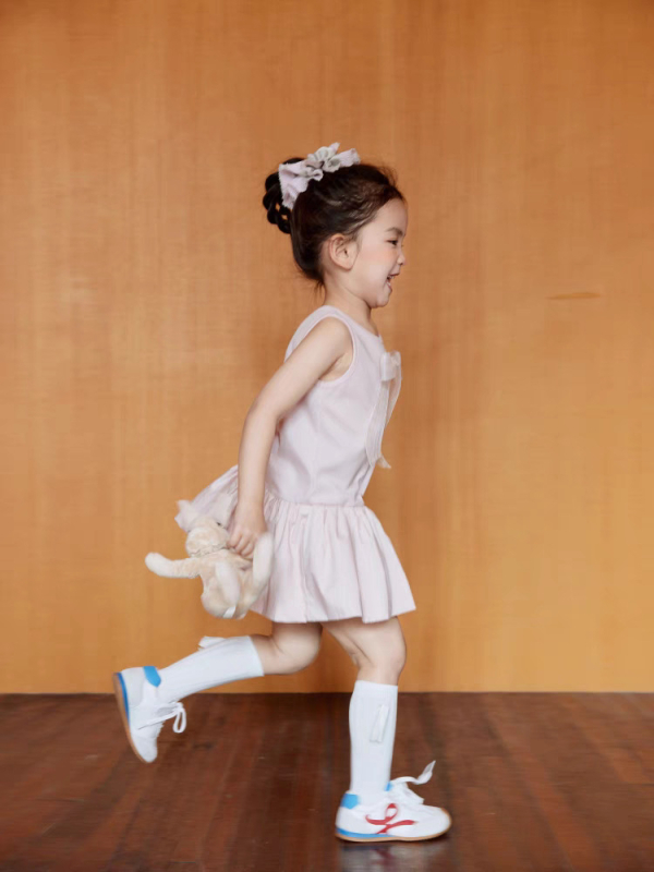 Детска безръкавна плетена памучна рокля с памучна подплата, мека обработка, едноцветна