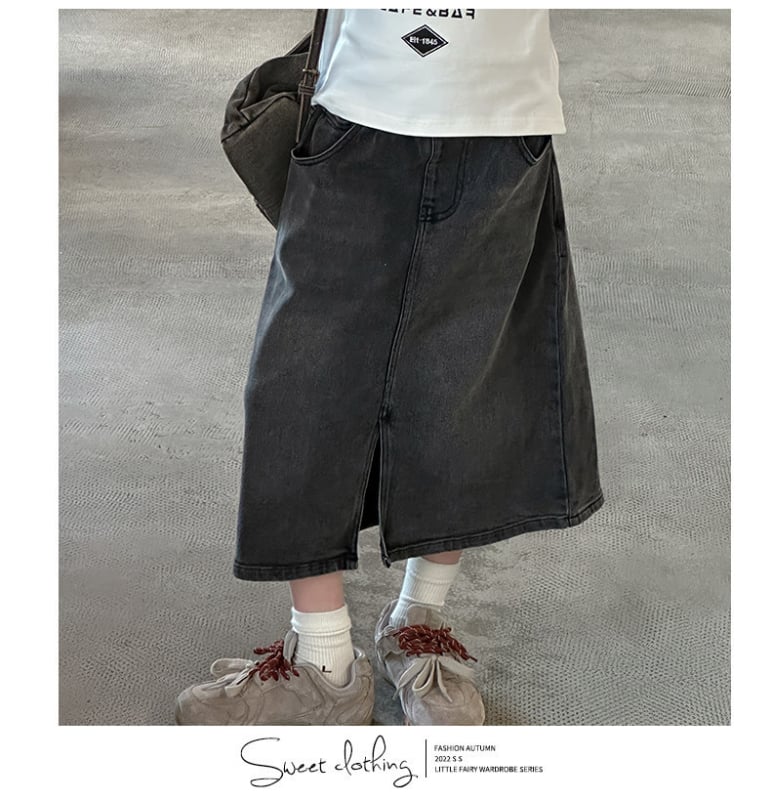 Lányok őszi denim szoknyája, koreai stílus, A-vonal, pamut anyag, egyszínű