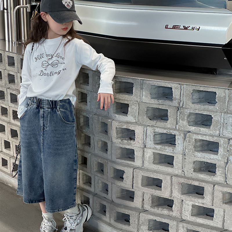 Lányok őszi denim szoknyája, koreai stílus, A-vonal, pamut anyag, egyszínű