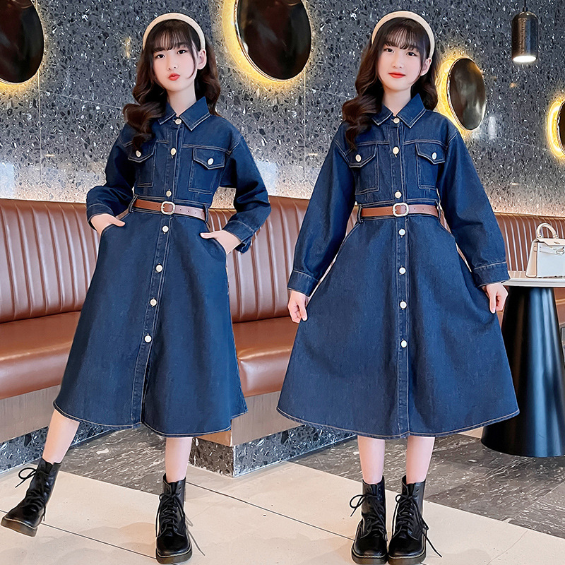 Детска рокля принцеса в Korean стил, дълги ръкави, памук 88%, за момичета над 8 години, пролетно‑есенна