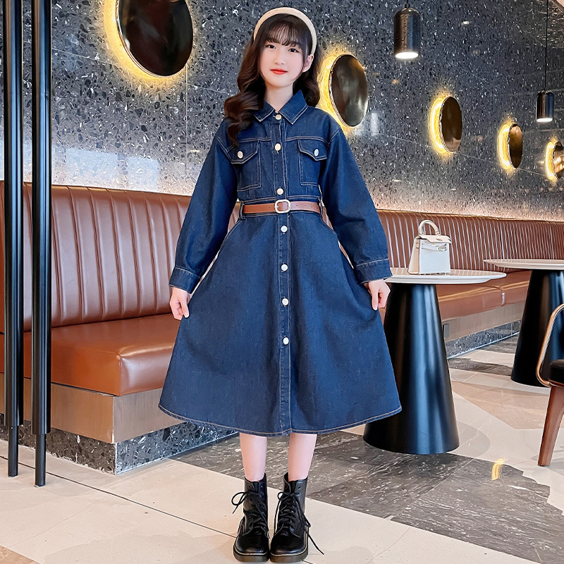 Детска рокля принцеса в Korean стил, дълги ръкави, памук 88%, за момичета над 8 години, пролетно‑есенна