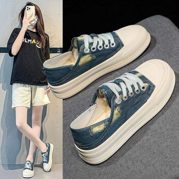 Dailūs platninių batų moterims - Denim viršus, žemas profilis, guma padukas, PU įdėklas, 2024. m. pavasaris