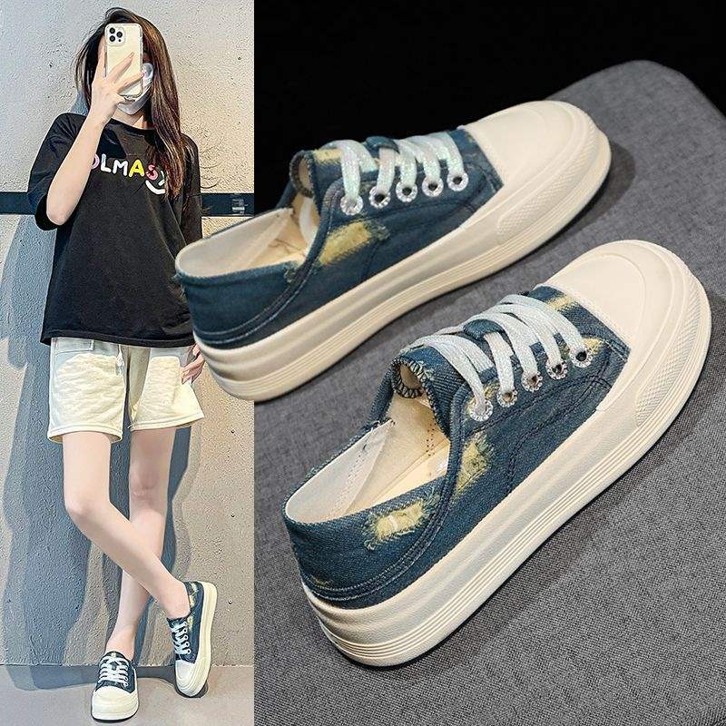 Dailūs platninių batų moterims - Denim viršus, žemas profilis, guma padukas, PU įdėklas, 2024. m. pavasaris