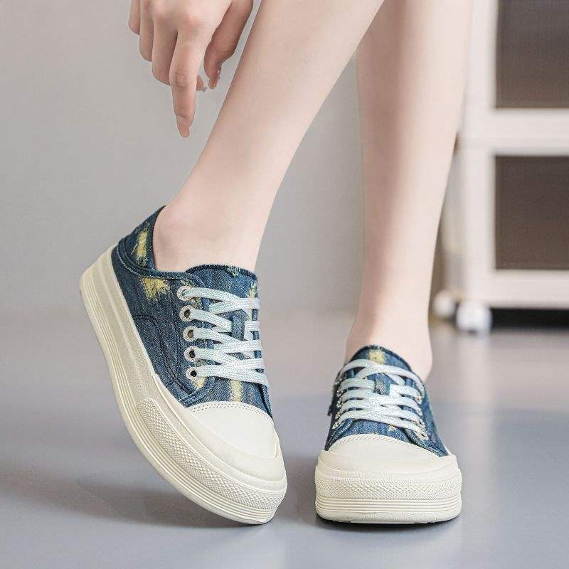 Dailūs platninių batų moterims - Denim viršus, žemas profilis, guma padukas, PU įdėklas, 2024. m. pavasaris
