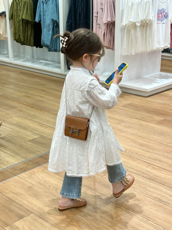 Rochie pentru fete în stil coreean, din bumbac jacquard, mâneci lungi, guler înalt și fustă cu volane