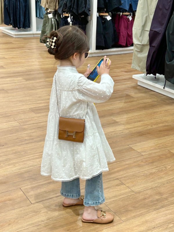 Rochie pentru fete în stil coreean, din bumbac jacquard, mâneci lungi, guler înalt și fustă cu volane