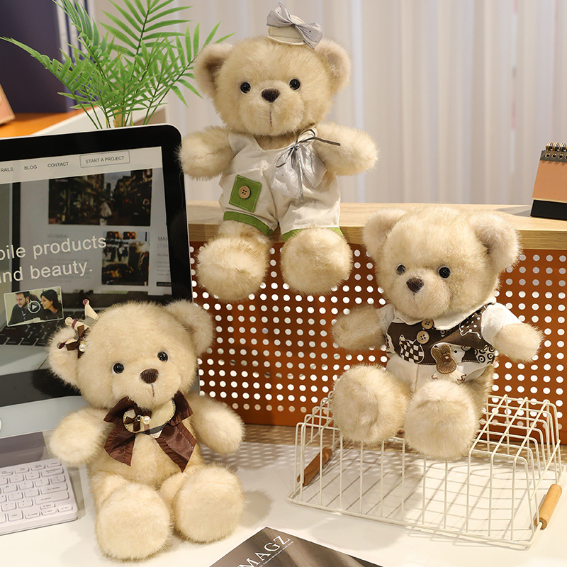 Мече плюшена кукла в рокля, PP памук за пълнеж, къс плюш, OEM персонализация на лого, подходящо за деца 7–14 години