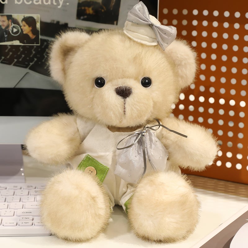 Мече плюшена кукла в рокля, PP памук за пълнеж, къс плюш, OEM персонализация на лого, подходящо за деца 7–14 години