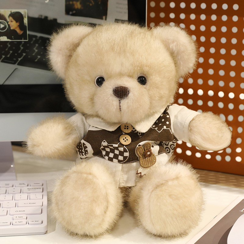 Мече плюшена кукла в рокля, PP памук за пълнеж, къс плюш, OEM персонализация на лого, подходящо за деца 7–14 години