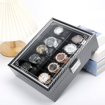 Kutija za izlaganje mehaničkih sati s karbonskim kožnim premazom, stolna, velika kapaciteta, organizator nakita
