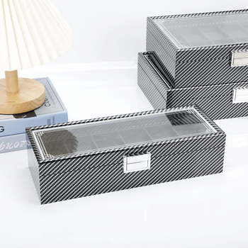 Kutija za izlaganje mehaničkih sati s karbonskim kožnim premazom, stolna, velika kapaciteta, organizator nakita