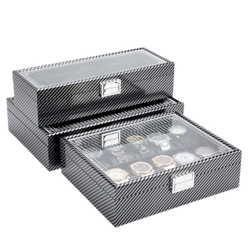 Kutija za izlaganje mehaničkih sati s karbonskim kožnim premazom, stolna, velika kapaciteta, organizator nakita