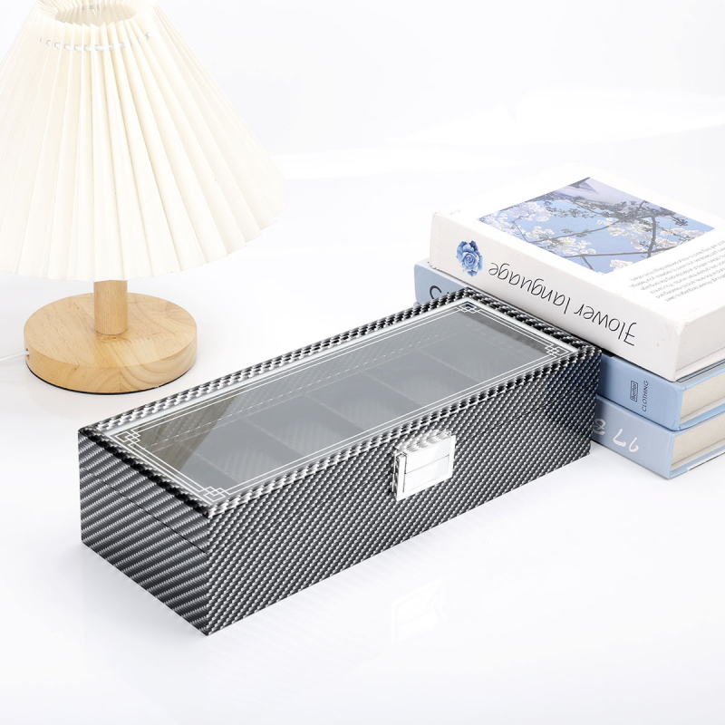 Kutija za izlaganje mehaničkih sati s karbonskim kožnim premazom, stolna, velika kapaciteta, organizator nakita