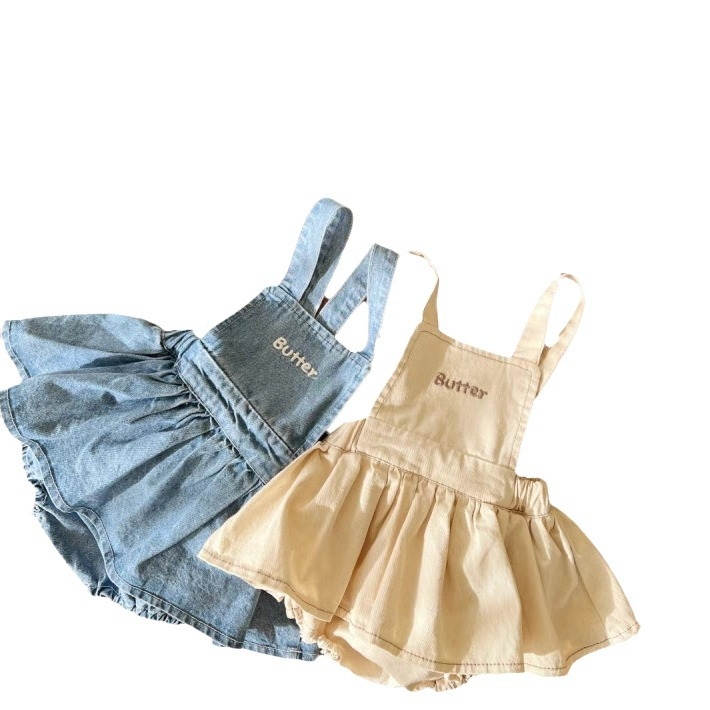 Детска дънкова пола с презрамки, рюш, за момичета, подплата от памук 95%, за възраст 1–3 години, пролет 2024