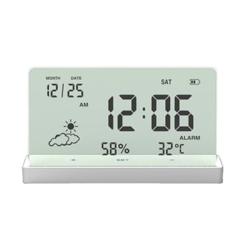 Alarmni sat s LCD zaslonom, termometrom, mjerenjem vlage, kalendarom i 24-satnim vremenom